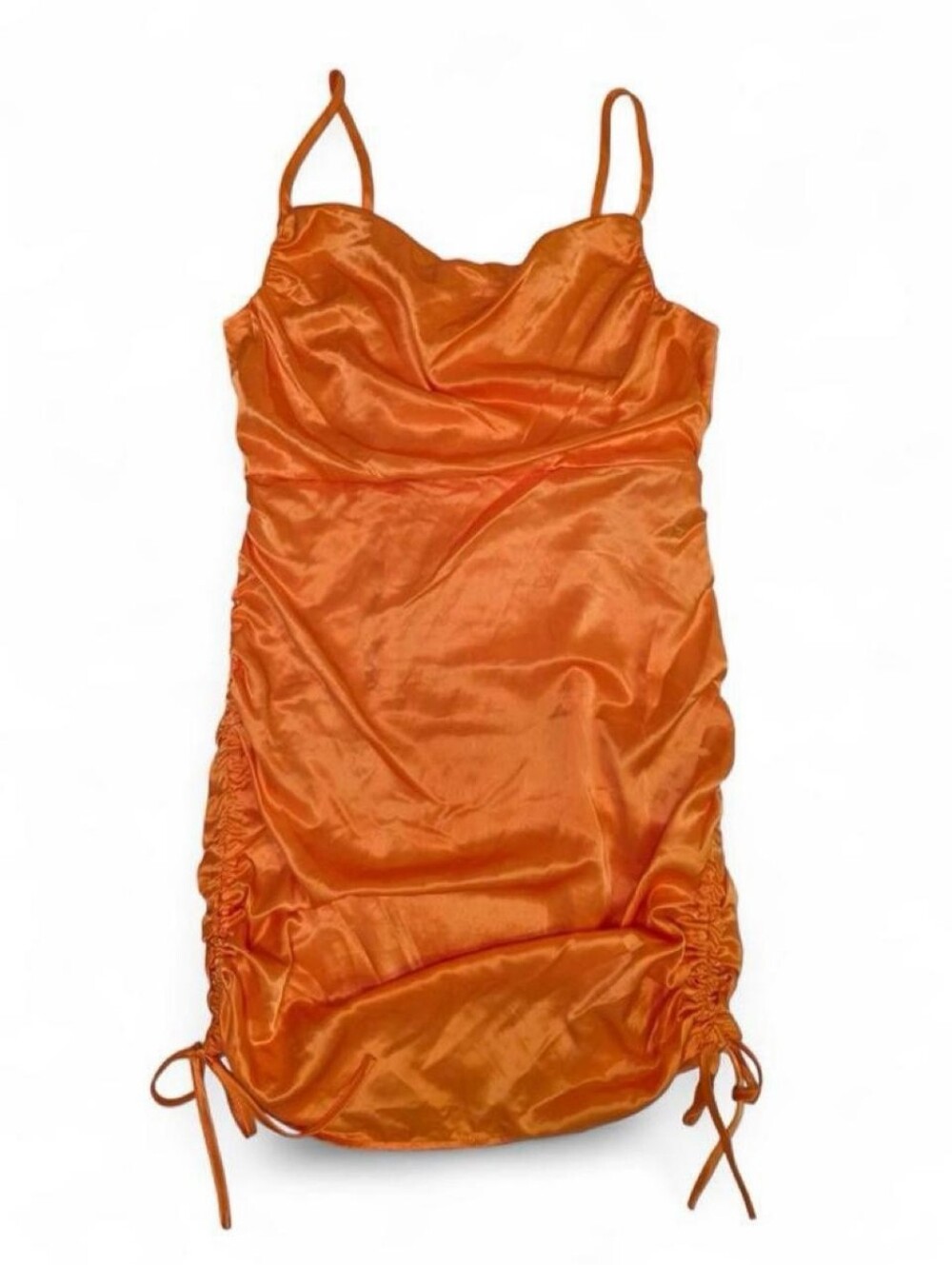 Y2K Bodycon Mini Dress Orange Satin Ruched Wild Fable Medium NWT